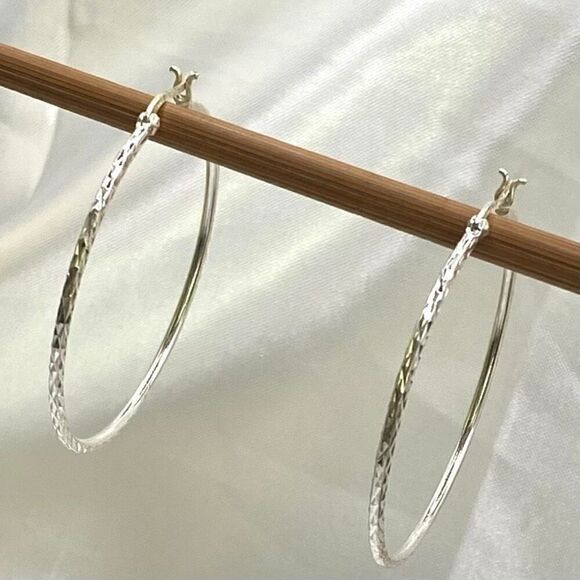 #AAY Sterling 925 Hammered Hoop Earrings - Picture 1 of 9